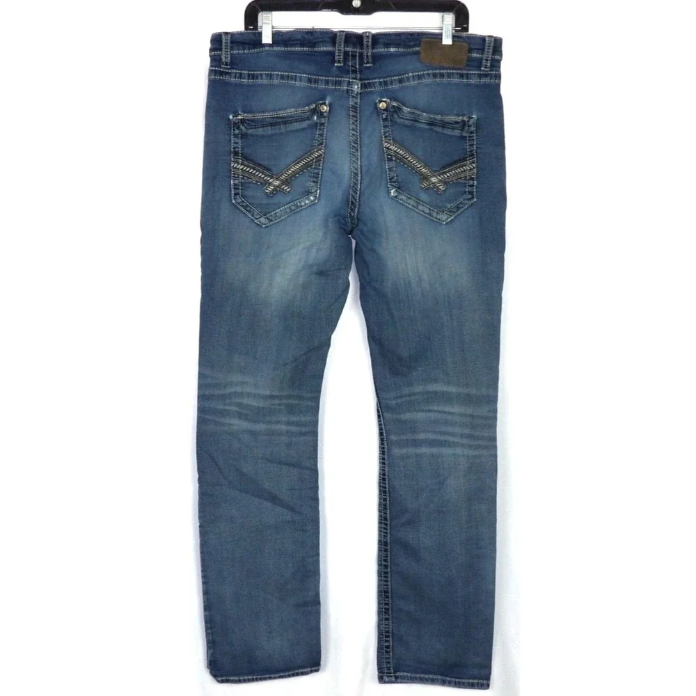 Buckle BKE Distressed Medium Wash RYAN Straight Leg Denim Jeans Men's 34 X 33